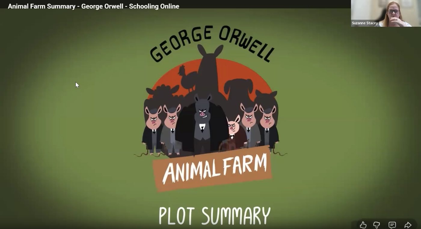 Animal Farm plot summary video playing during English class
