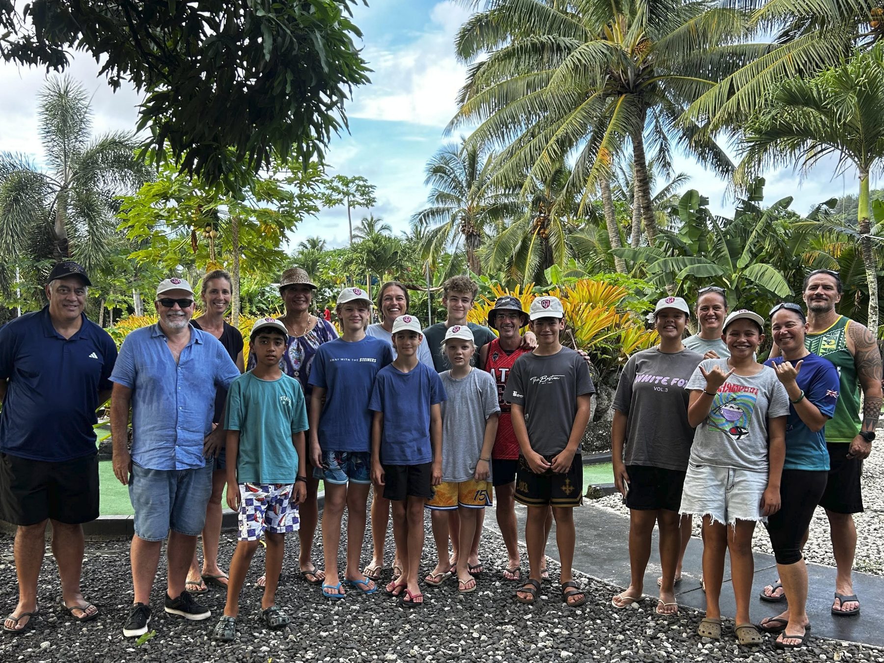 CGA students and families at a minigolf meetup in Rarotonga